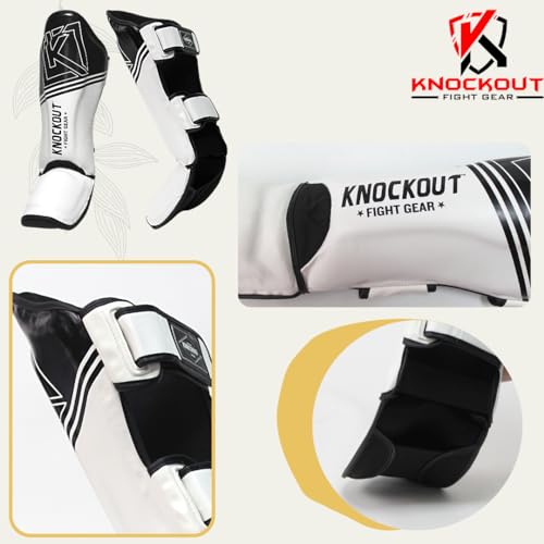 Muay Thai Shin Guards MMA Martial Arts -Padded, Adjustable Leg Guards with Instep Protection for Training and Sparring Gear Kickboxing Equipment – Durable, Professional - color: Black/White, size: XS-CH