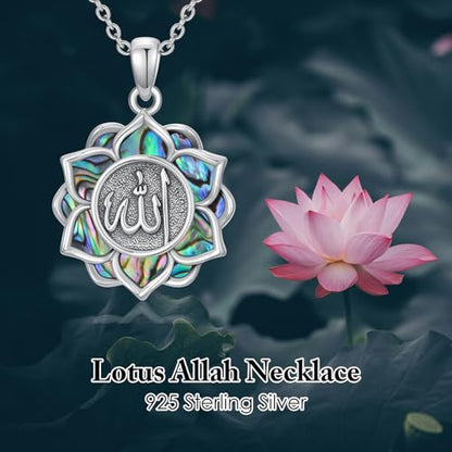 Allah Necklace 925 Sterling Silver Lotus Allah Pendant Arabic Muslim Jewelry for Women Men - style: Style-4