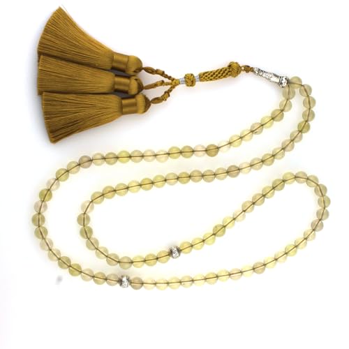 Muslims Islamic Dhikr Tasbeeh Tasbih Prayer Beads, 99 Crystal Citrine Yellow Quartz Beads with Tassel