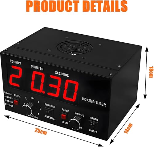 Classic Boxing Interval Timer, Professional Gymnastics Timer with LED Display, 1-12 Challenge Rounds and Adjustable Buzzer, 30S-10min Workout and 0/30/60S Rest Time, Red