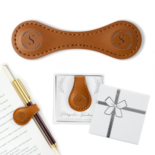 Personalized Leather Magnetic Bookmark with Pen Holder – Custom Initial Design for Readers（Brown-S） - color: 1pcs Brown, size: S