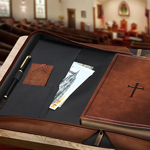 FINPAC Large Classic Bible Cover Vegan Leather Carrying Book Case Church Bag Bible Protective with Handle, Gift for Men, Women, Father, Mother, Friends, Bronze - color: Bronze