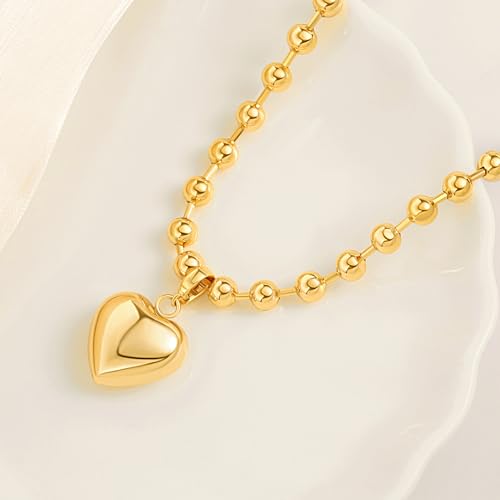 POTESSA 18K Gold Plated Pendant Necklace Medallion Coin Heart Y Shaped Chain Toggle Necklace for Women Jewelry - color: Bead Heart