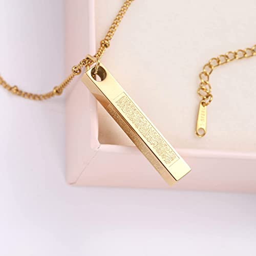 Qitian Islamic Jewelry Gifts for Women Muslim Pendant Gold Allah Arabic 3D Bar Necklaces Ayatul Kursi Necklace Islam Eid Ramadan Gifts for Women Men - color: C-Silver-Muslim Necklace for women
