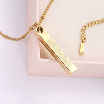 Qitian Islamic Jewelry Gifts for Women Muslim Pendant Gold Allah Arabic 3D Bar Necklaces Ayatul Kursi Necklace Islam Eid Ramadan Gifts for Women Men - color: C-Silver-Muslim Necklace for women