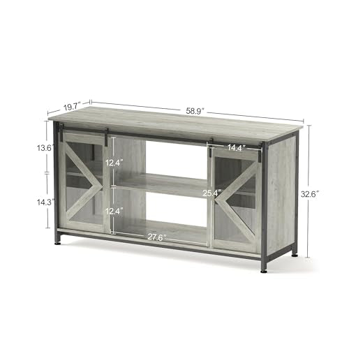 HRVEOCEI 80 Gallon Fish Tank Stand with Sliding Doors, Farmhouse Aquarium Stand with Storage Cabinet, Heavy Duty Fish Tank Table for Turtle Tanks Reptile, Adjustable Feets, 1000 LBS Capacity (Grey) - color: Grey