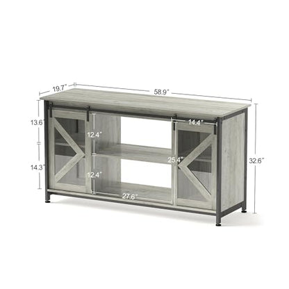 HRVEOCEI 80 Gallon Fish Tank Stand with Sliding Doors, Farmhouse Aquarium Stand with Storage Cabinet, Heavy Duty Fish Tank Table for Turtle Tanks Reptile, Adjustable Feets, 1000 LBS Capacity (Grey) - color: Grey