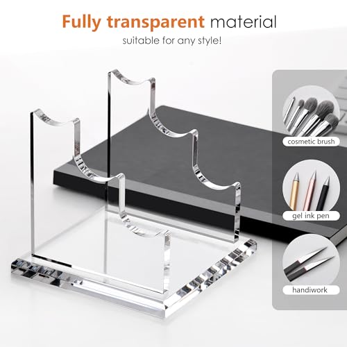 SANRUI 3 Tier Acrylic Pen Holder Display Stand, Fountain Pen Pencil Makeup Brush Rack, Ballpoint Pen Showholder, Paintbrush Drying Rack Organizer Desk for Home School Office or Store Use - style: 3 Tier