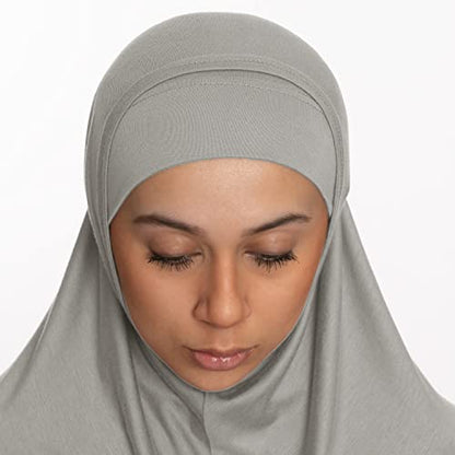 TheHijabStore.com Women's 2 Piece Amira Jersey Hijab - Soft Modal Stretch Head Scarf with Tube Under Scarf Cap - color: Gray