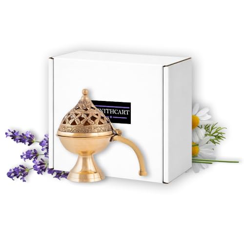 Pure Brass Loban Burner/Dhoop Dani | Round Dhuna Incense Burner for Loban & Dhoop | Traditional Tabletop Brass Dhooni for Home Purification | Small Size