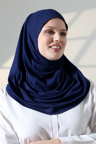 ihvan online, Women’s Ready to Wear Instant Hijab, Soft One-Piece Headscarf, Stretch Hijab for Daily Wear, Prayer & Travel - color: Navy Blue
