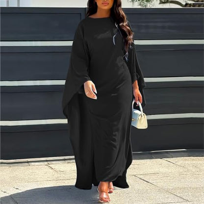 Muslim Dresses for Women One-Piece Long Sleeve Islamic Prayer Dress O Neck Slim Fit Islamic Evening Gown - color: Black, size: Small
