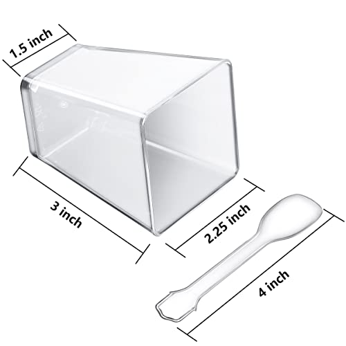 5 oz Plastic Dessert Cups with Spoons 50 Pack, Clear Square Mini Dessert Cups Appetizer Cups Parfait Cups Tumbler Cups for Mousse Puddings, Party Supplies - size: 5 Oz (Pack of 50)