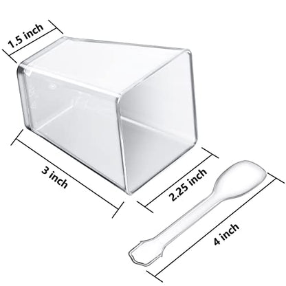5 oz Plastic Dessert Cups with Spoons 50 Pack, Clear Square Mini Dessert Cups Appetizer Cups Parfait Cups Tumbler Cups for Mousse Puddings, Party Supplies - size: 5 Oz (Pack of 50)