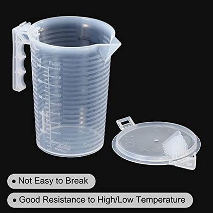 PATIKIL Graduated Beaker, 2 Pack 500ml PP Plastic Liquid Measuring Cup Double Sided Black Graduations with Handle Lid and Spout for Lab Kitchen Home - size: 500ml