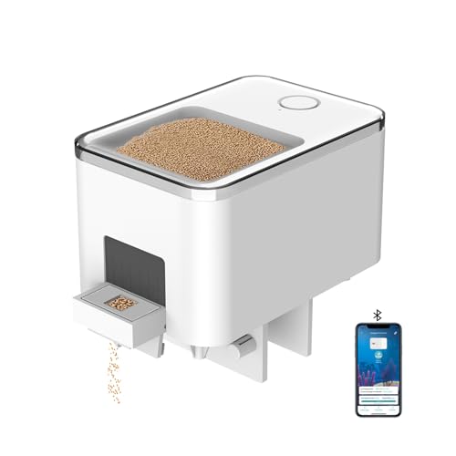 Bluetooth Fish Feeder Automatic Dispenser for Aquarium, Food Dispenser for Fish Tank with App Control, USB Powered for Small Fish Tank Pelleted Food, Electronic Feeders for Animals, White