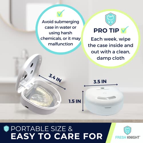 FRESH KNIGHT UVC Retainer Cleaner & Denture Cleaner - UV Retainer Case - Ideal for Invisalign & Mouth Guards - White UV Retainer Container - Convenient Travel Size - color: White UV
