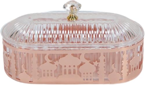 Decorative Pink Eid Mubarak Snack Tray with Lid, 3.5" Rectangular Serving Tray for Snacks, Candy, Fruit, Dessert