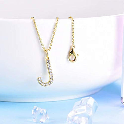 Tarsus Initial Cubic Zirconia Necklace Jewelry Gifts for Women Adjustable Chain 18" + 2" - style: Gold-J-Diamond style