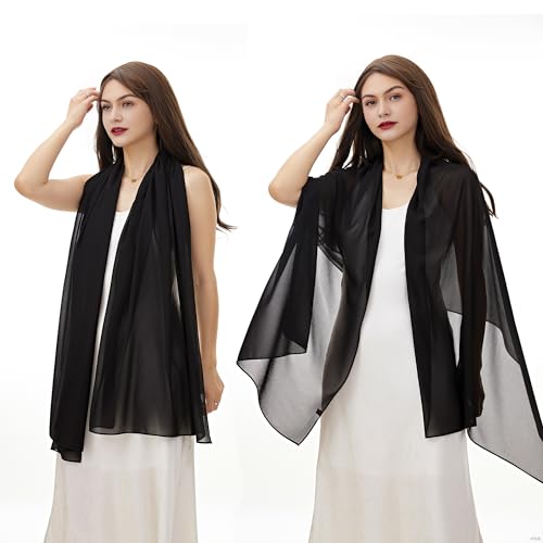 YOUR SMILE for Women Lightweight Breathable Solid Color Soft Chiffon Long Fashion Scarves Sun-proof Shawls Wrap - color: Black