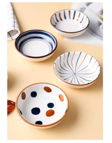 4 Pack 3 oz Small Soy Sauce Dish Ceramic Dipping Sauce Bowls | Japanese Style/Cute/Mini Dipping Bowls for Sushi,Side Dish,Ketchup,Dips,Condiment,Snack/BBQ Party/Stackable - color: Cyan