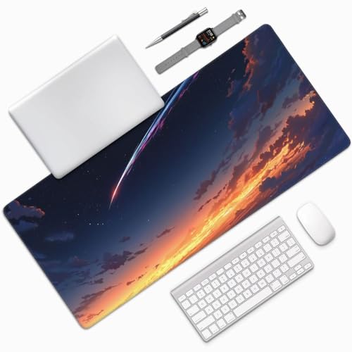 XXL Gaming Mouse Pad 35.4 x 15.7 Inch, Large Desk Mousepad | Mousepad with Comet Design, Non-Slip Rubber Base, Water-Resistant Surface and Stitched Edges for Gaming, Office & Home - color: Comet