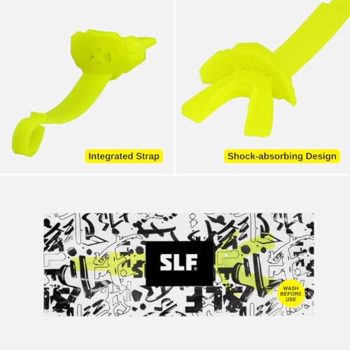 SLEEFS X Safety Yellow Football Mouth Guard - Lip/Mouthguard with Helmet Strap - Lip/Teeth Protector Mouthpiece - Moldable - for Youth/Adults, Men & Women Mouth Guard, Maximum Air Flow, All Sports - color: Safety Yellow