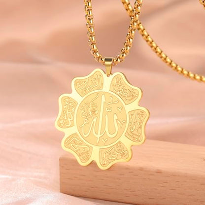 UNIFT Islamic Allah Necklace for Women Men Stainless Steel Muslim Allah Arabic Petal Shape Pendant Necklace Islam Religious Jewelry Eid Ramadan Gifts - color: gold