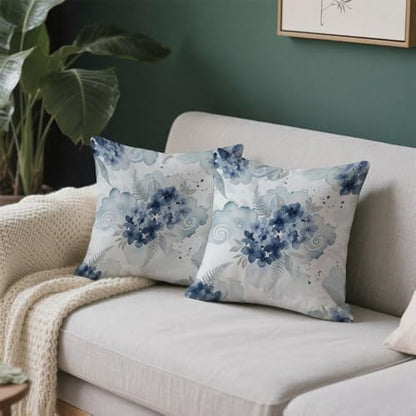 Watercolor Blue Floral Throw Pillow Covers 18x18 in Blue Hydrangea Pillow Covers Set of 2 Abstract Ink Splash Pillows Cover Elegant Botanical Flower Pillows Cover Art Natural pillowcover - color: Ink Blue Flowers