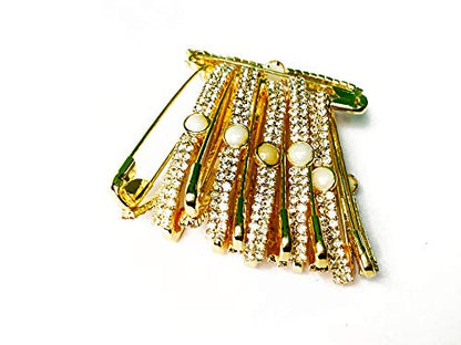 Decorative Golden Saree Pins with White Diamond,Safety Pin Decorated with Diamonds Set of 12