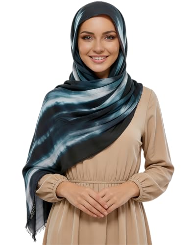 Women’s Gradient Tie Dye Hijab Scarf Soft Cotton Linen Headscarf Shawl Crinkle Printed Muslim Head Wrap - color: Color 3