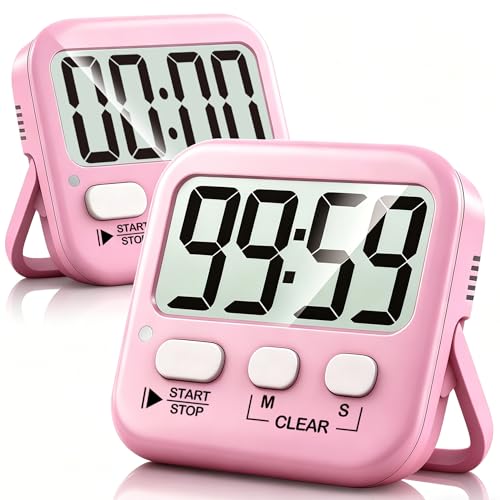 2 Pack Digital Timer for Kids Classroom Kitchen Timers for Cooking | w/ Battery, Easy to View, Alarm, Mute Mode, Count Down/Up, Magnetic, Kickstand, Hanging, Classroom Timer for Teacher Supplies - color: Relaxing Pink