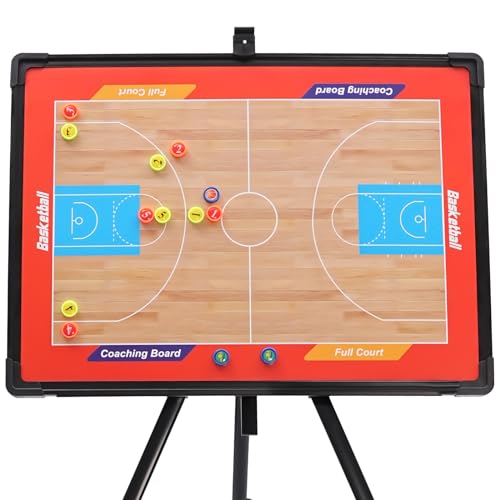 Basketball Coaching Tactical Board, Portable Magnetic Basketball Coach Blackboard with Triangle Bracket - Training Assistant Equipment Kit with Player Markers, Pen and Eraser