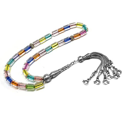 Mixed Color Transparent Column Acrylic Worry Beads, Prayer Beads, Tesbih, Tasbih, Tasbeeh, Rosary, Misbaha, Masbaha (10x7.5mm-33 Beads) - color: Acrylic Mixed Color Transparent Column -10x7.5mm-33 Beads