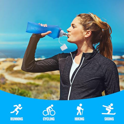 WRELS TPU Collapsible Soft Flask,Lightweight PBA Free Folding Running Water Bottles,Leakproof Durable Hydration Flask for Outdoors (500ml/16.9oz-2 Packs-Dark Blue) - color: 500ml/16.9oz-2 Packs-Dark Blue