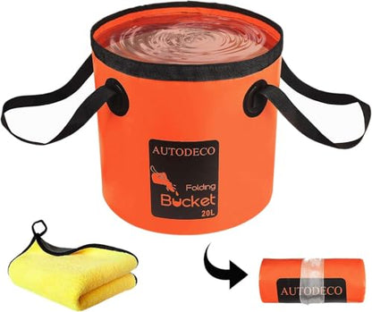 Collapsible Bucket 5 Gallon Container Folding Water Bucket Portable Wash Basin 20L - color: Orange