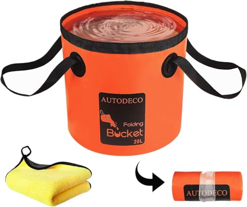 Collapsible Bucket 5 Gallon Container Folding Water Bucket Portable Wash Basin 20L - color: Orange