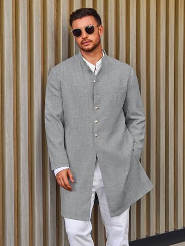 Runcati Mens Kurta Coats Indian Mandarin Collar Attire Ethnic Outfits Wedding Festive Party Clothing Casual Kaftan Robe - color: Dark Grey, size: Medium