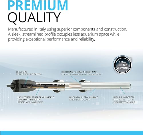 Fluval M 200-Watt Submersible Aquarium Heater – High-Performance, Compact Heating with Mirror Technology for Fresh & Saltwater Tanks - size: M200