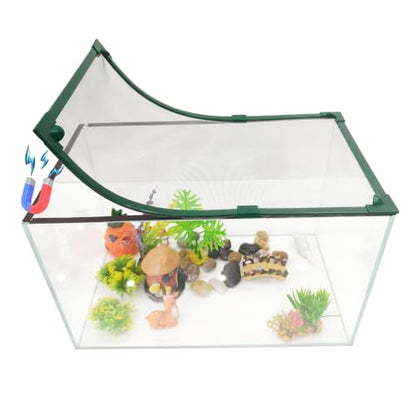 Magnetic Fish Tank Lid Green Frame Grey Fiberglass Mesh, DIY Fish Tank Cover Adjustable Size Fit Tank Size Max 35''X19'' for Preventing Fish from Jumping Out and Reptile Escaping - color: Green Frame Grey Fiberglass Net