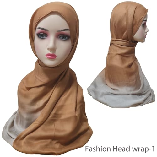 Premium Ombre Viscose Hijab Scarf for Women Muslim Lightweight Gradient Color Shade Hair Wraps Long Hijabs Scarves - color: Camel