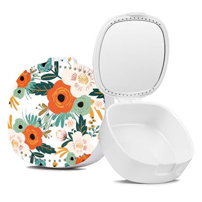 Retainer Case, Denture Case Night Guard Mouth Guard With Mirror and Ventilation Holes,Orange Flower - color: Orange Flower