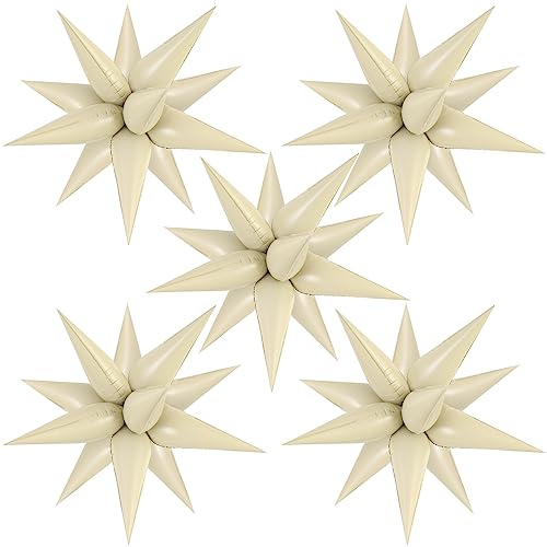60 Pcs Star Balloons Explosion 12 Point Foil Cone Balloons Magic Balloon Large for Wedding Anniversary Backdrop Birthday Party Decorations Cream - color: Cream