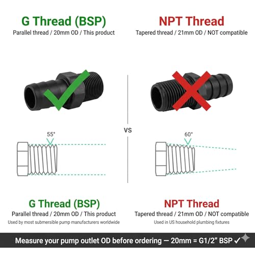Hose Barb Fitting Set for Submersible Pump, 5PCS G1/2" Male Thread to 5/16" 1/2" 5/8" 3/4" 1" Barb Adapter Kit, PP Plastic Pump Outlet Connector for Pond Fountain Aquarium Hydroponics Water Feature