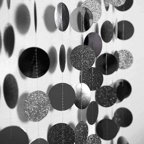 Cheerland Glitter Charcoal Grey Black Circle Garland Kit Halloween Party Decoration Hanging Polka Dots Streamer Backdrop Banner Birthday Wedding Retirement New Years NYE Bachelorette Bridal Shower - color: Charcoal Grey and Black
