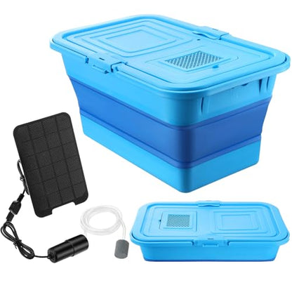 Geetery Live Bait Bucket with Solar Aerator, 20l Foldable Fishing Bucket, Portable Quiet Oxygen Pump, Collapsible Minnow Tank for Outdoor Fishing