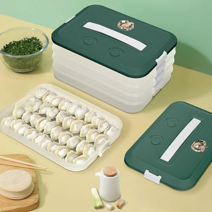 Food Storage Containers with Lids, Plastic Cookie Storage Containers Airtight, 4-Layer Stackable Food Containers Dumpling Storage Box, Green - color: Green