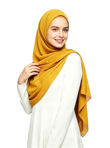 Lina & Lily Sparkle Shimmer Gold Glitter Women's Chiffon Hijab Head Scarf Shawl Wrap Lightweight - color: Mustard Yellow