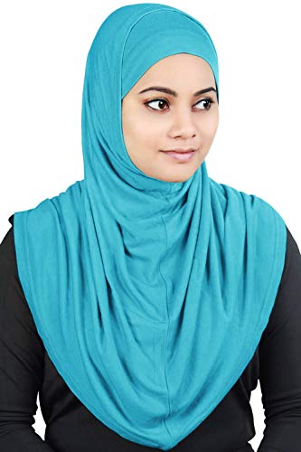 MyBatua Women's 2-Piece Al-Amira Hijab with Under Scarf/Cap/Bonnet in Soft Viscose Jersey, Ready to Wear HJ-129 - color: Turquoise