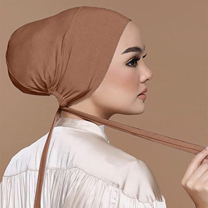 Chiffon Hijab with Undercap Fashion Solid Color Chiffon Head Wraps Under Scarf Caps Muslim Fashion Bandage - color: Brown